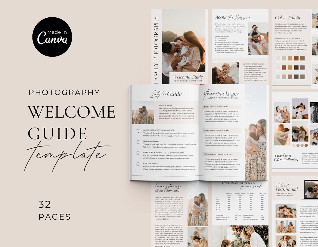Photography Welcome Guide.pdf Photography Family Session Guide | Welcome Guide Template | Family ...