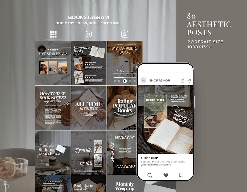 Bookstagram-mall | 80 estetiska Instagram-inlägg för Canva bild 6