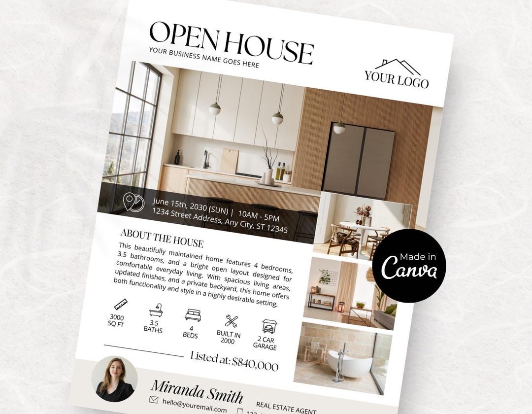Editable Open House Flyer Template | Real Estate Marketing | Canva ...