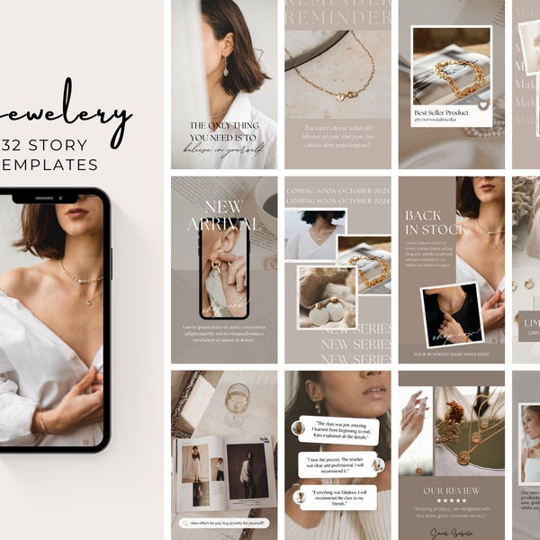 Jewelry Instagram Story Templates | Jewelry Social Media Branding | Necklace Earring Canva Templates | Aesthetic Feed