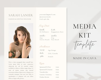 1 Page Media Kit Canva Template| Instagram Media Kit| Influencer Rate Sheet Template| Blogger Press Kit | Facebook Tiktok Instagram Template