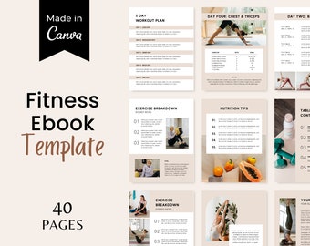 Fitness Ebook Template | Fitness Planner | Ebook Exercise Template | Nutrition Yoga Workout Gym Personal Training | Fitness Tracker