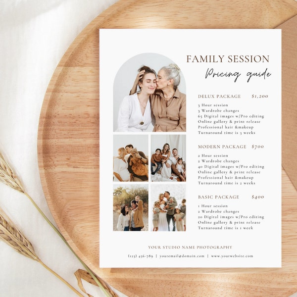 Photography Pricing Guide Template | Photography Price List| Family Mini Session Pricing Template| Canva Template