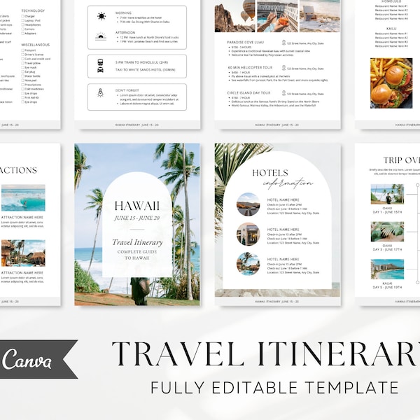 Editable Travel Itinerary Template | Trip Itinerary | Printable Travel Guide | Travel Agent Planner | Holiday Honeymoon Vacation Planner