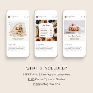 May include: Three mockups of Instagram posts for a bakery. The first post features a dessert with a red, white, and blue design. The second post features a menu with prices for various baked goods. The third post features a cake with strawberries and whipped cream. The text on the posts says "today's special" and "New Cake Flavors".