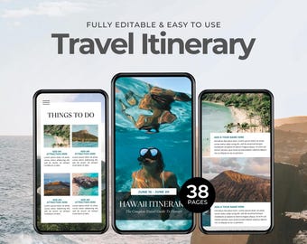 Modello di itinerario di viaggio digitale e stampabile / Agenda di viaggio moderna e minimalista per Canva