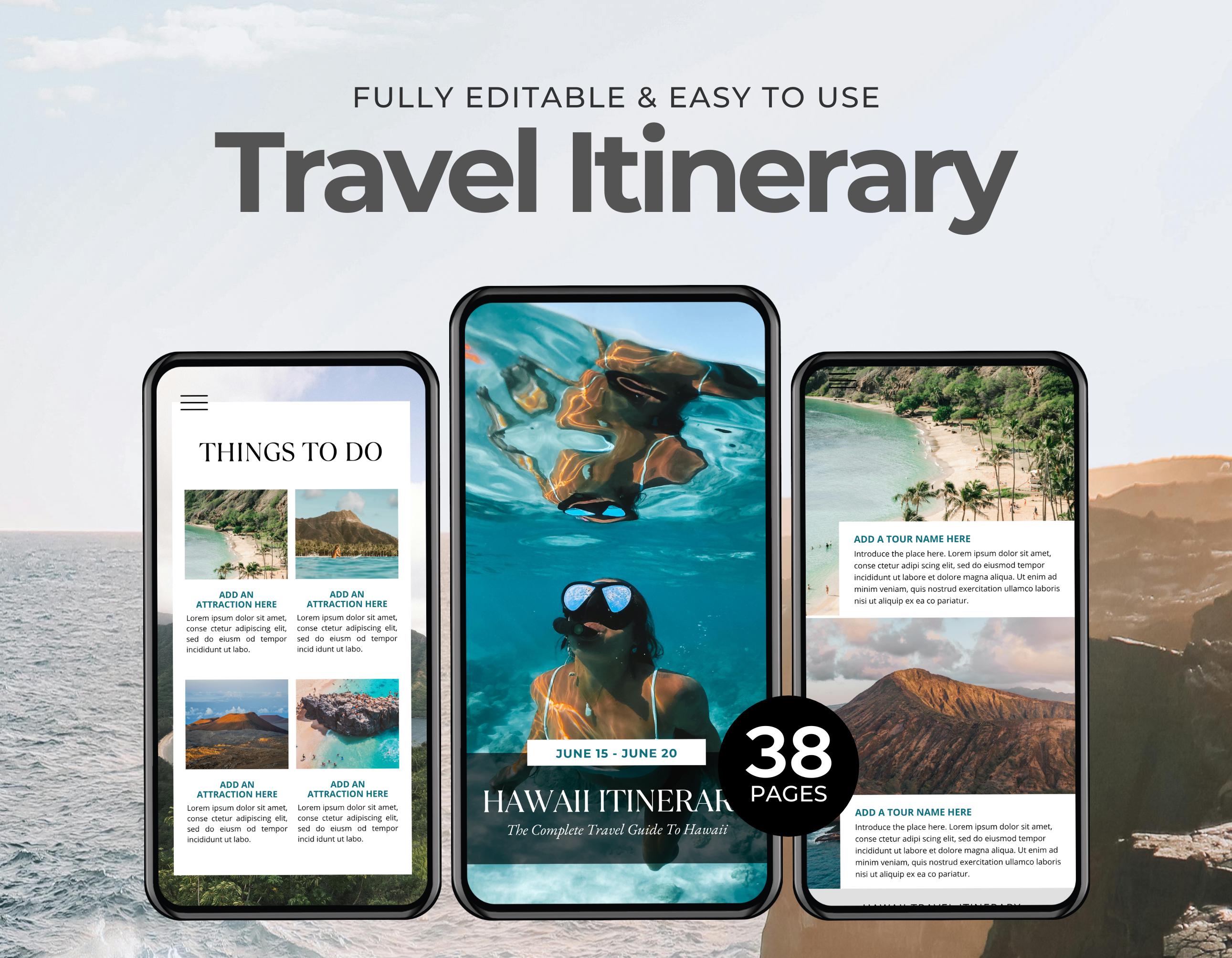 Digital & Printable Travel Itinerary Template | Modern Minimalist Canva ...