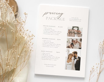 Wedding Photography Pricing List| Wedding Pricing Guide Sheet Template| Wedding Collection Package| Photographer Price Guide| Editable Canva