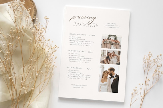 Wedding Photography Pricing List| Wedding Pricing Guide Sheet Template| Wedding Collection Package| Photographer Price Guide| Editable Canva