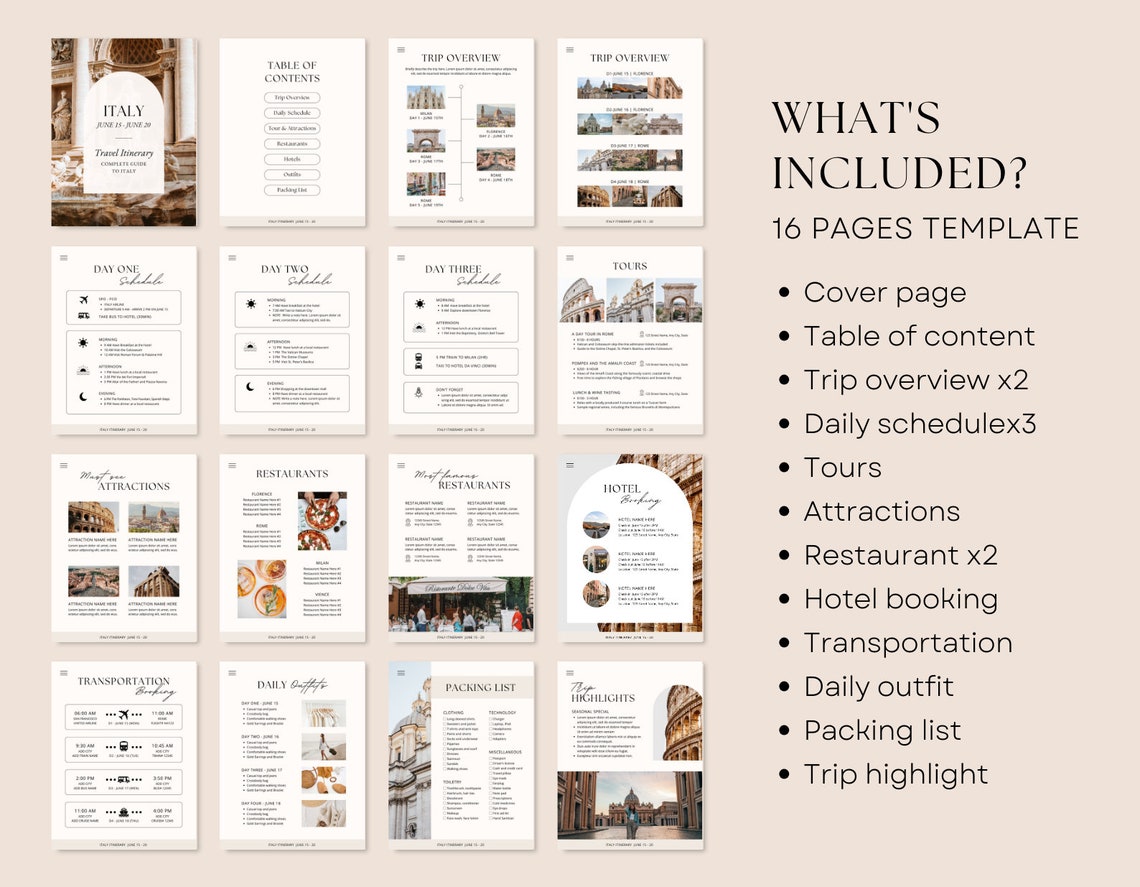 Travel Itinerary Template | Printable Travel Guide | Travel Agent ...