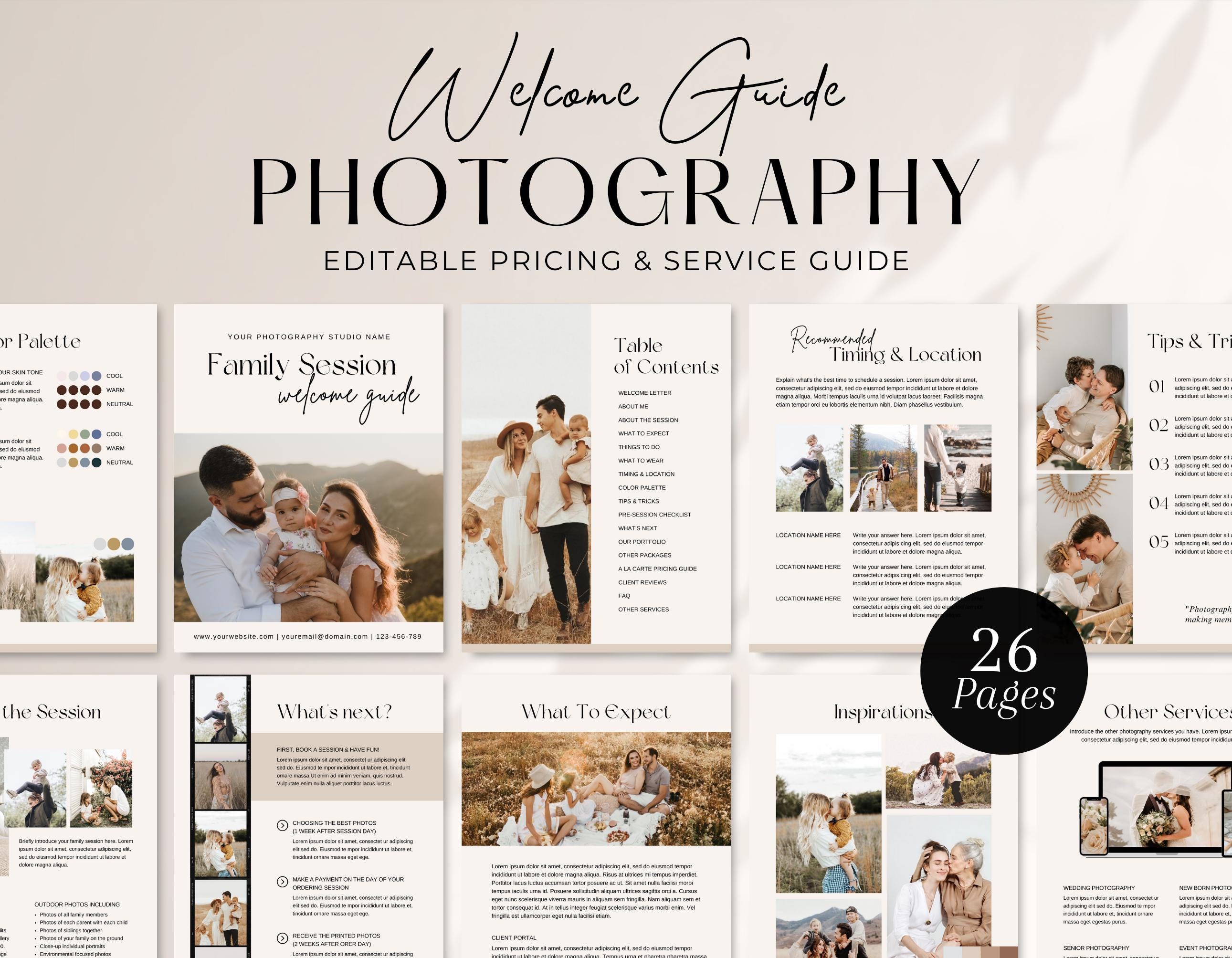 Photography Welcome Guide | Family Photography Style Guide | Photographer Pricing Template | Client guide for photographers | Family Session