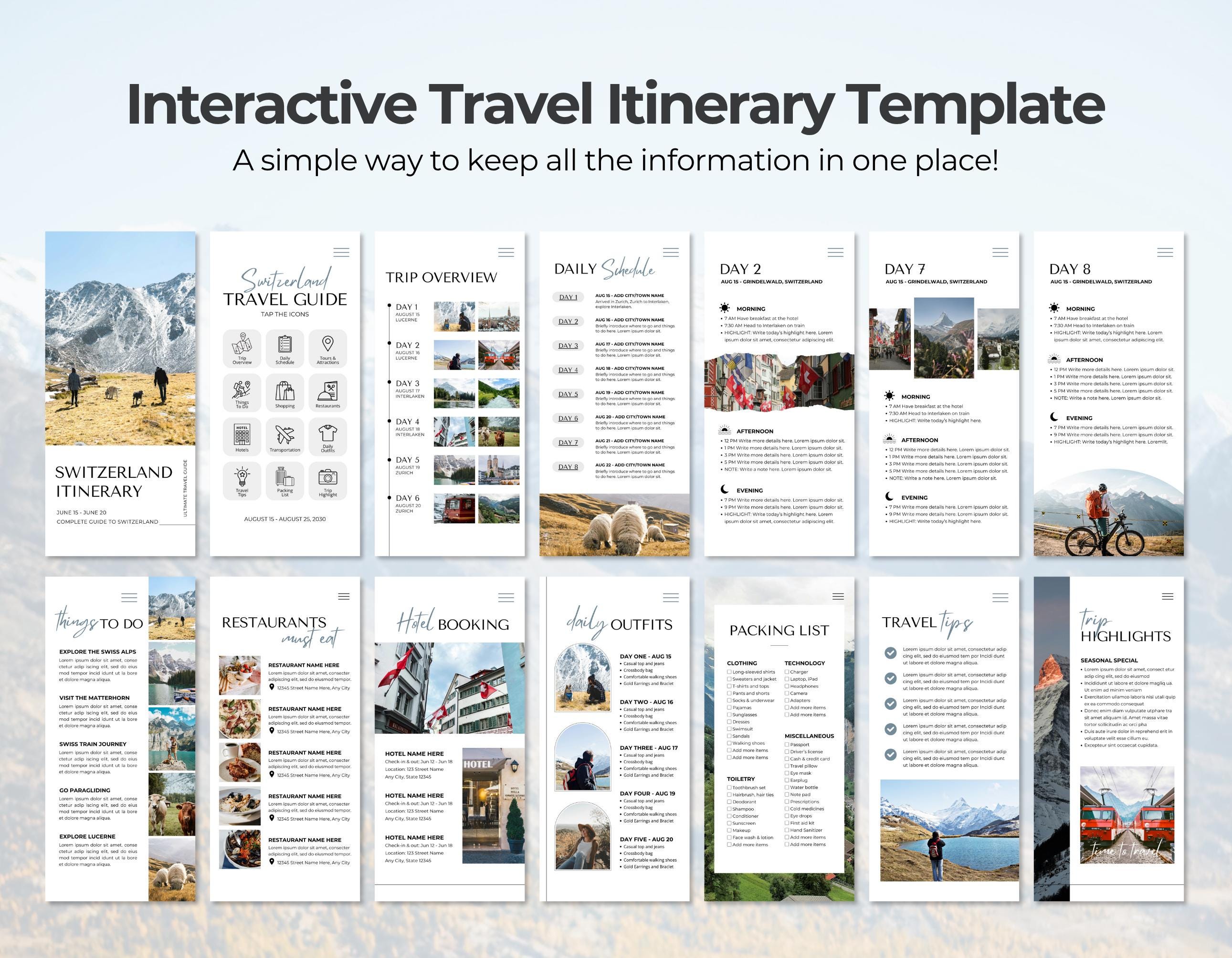 Editable Travel Itinerary Template | Trip Itinerary | Printable Travel ...