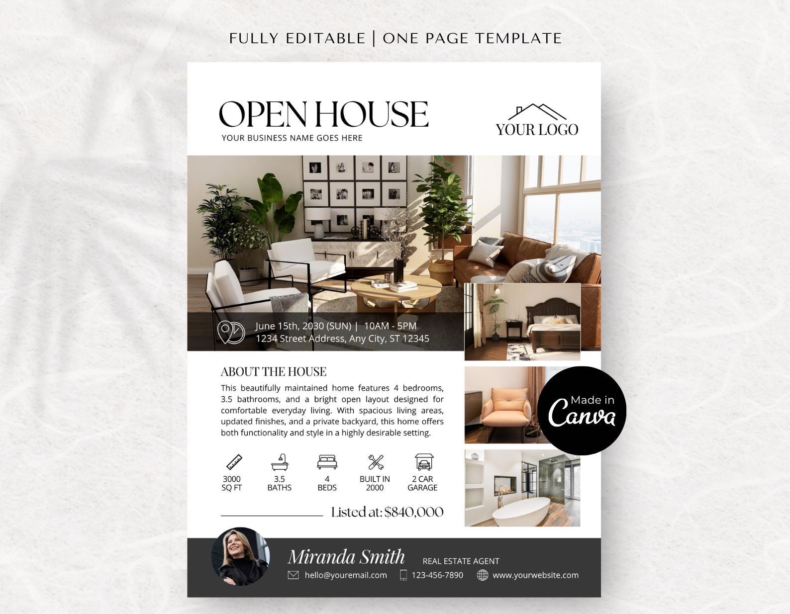 Editable Open House Flyer Template | Real Estate Marketing | Canva ...