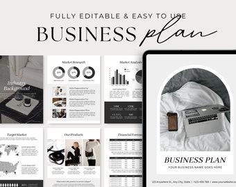 Business Plan Template Printable | Small Business Planner  | Start Up Workbook | Side Hustle Planner | Canva Template