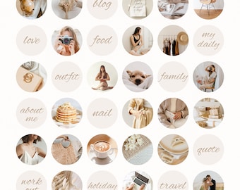 36 Portadas destacadas de Instagram beige/ Iconos destacados de historias de Instagram/ Portadas destacadas de Instagram Boho/ Aspectos destacados estéticos de IG