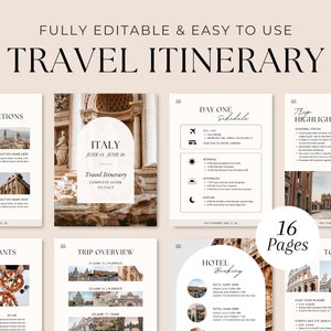 Editable Travel Itinerary Template | Trip Itinerary | Printable Travel Guide | Travel Agent Planner | Holiday Honeymoon Vacation Planner