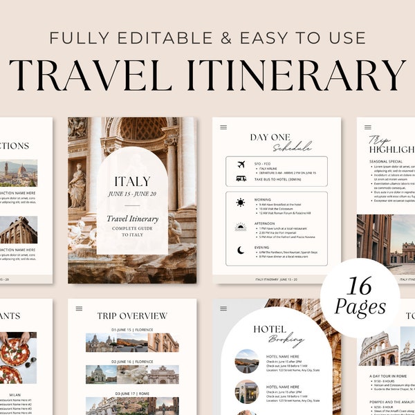 Editable Travel Itinerary Template | Trip Itinerary | Printable Travel Guide | Travel Agent Planner | Holiday Honeymoon Vacation Planner