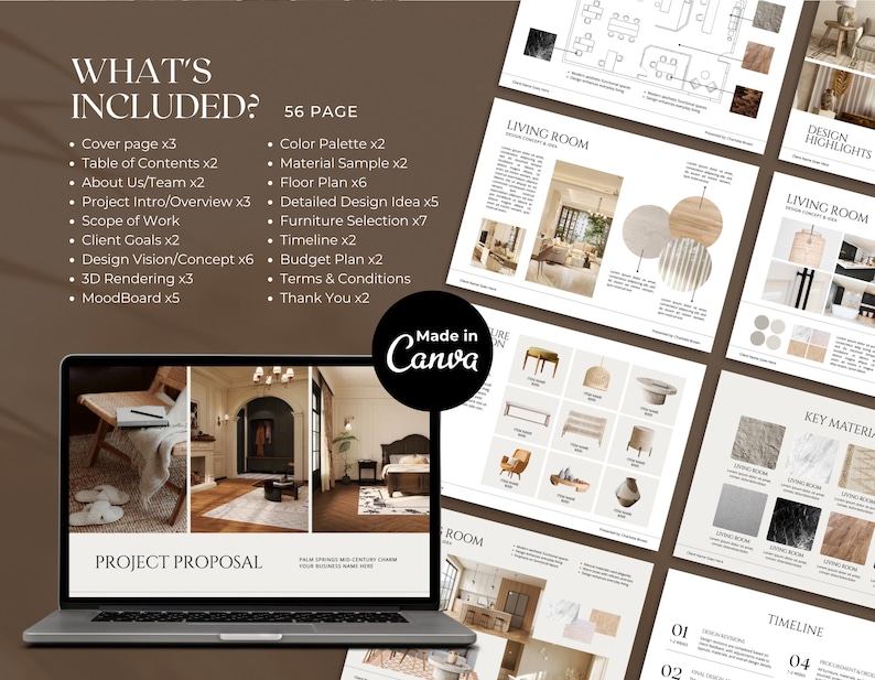 Interior Design Presentation Template | Client Moodboard, Floor Plan | 56 Pages Canva Template image 3