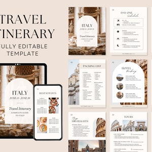 Travel Itinerary Template | Printable Travel Guide | Travel Agent Planner | Modern Minimal Travel Planner | Canva Template