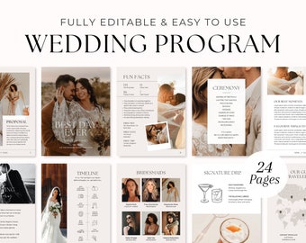 Wedding Day Magazine Template | Wedding Program Template | Infographic Magazine Design | Seating Chart, Fun Facts, Menu Template