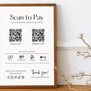 Scan to Pay Sign | QR Code Sign | Printable Payment Sign | Accepted Payments Sign | Scan To Paypal, Venmo, CashApp