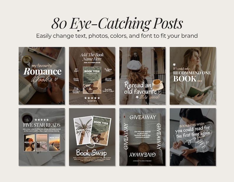 Bookstagram-mall | 80 estetiska Instagram-inlägg för Canva bild 3
