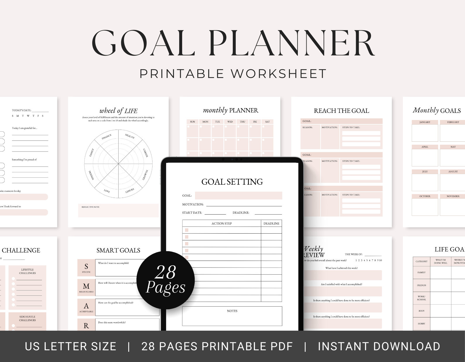 Goal Setting Planner Template | 2024 SMART Goal Tracker | Goal Planning ...