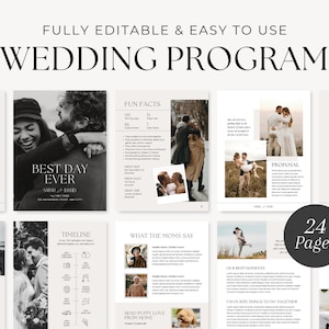 Wedding Day Magazine Template | Wedding Program Template | Infographic Magazine Design | Seating Chart, Fun Facts, Menu Template