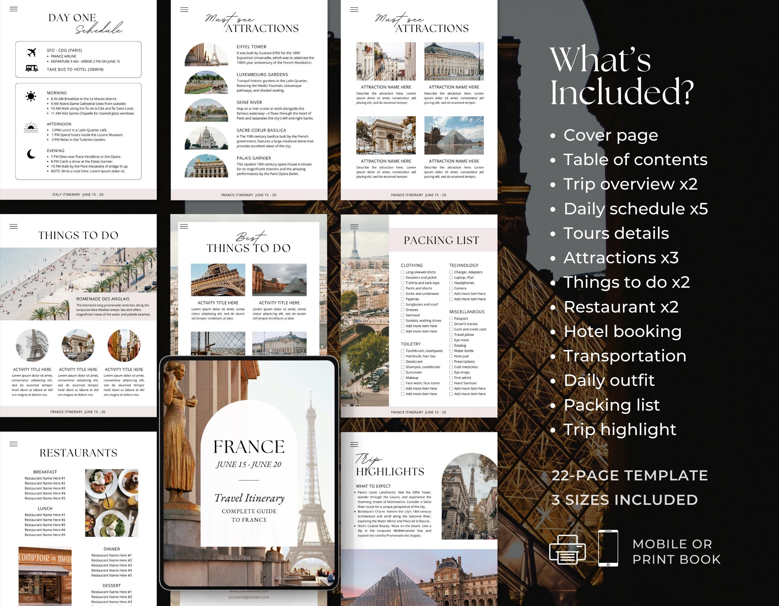 Editable Travel Itinerary Template | Trip Itinerary | Printable Travel ...
