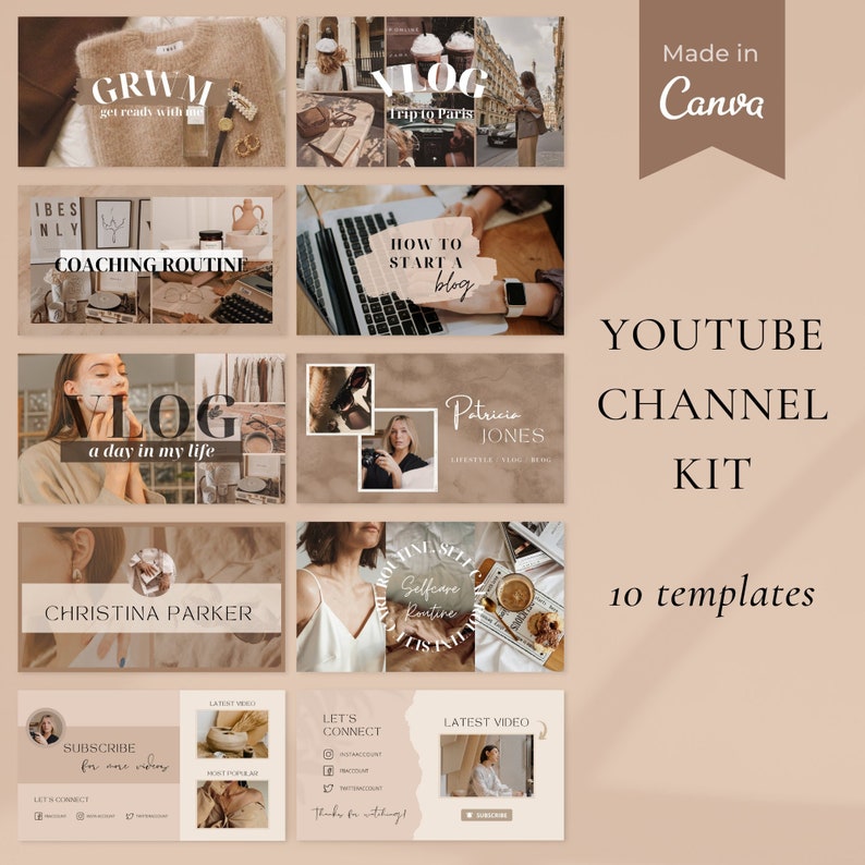 YouTube Channel Branding Kit l Personalized Youtube Thumbnails Intro Outro l Social Media Kit l Editable Canva Templates 