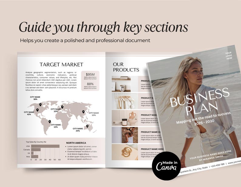 Business Plan Template Printable | Small Business Planner | Start Up Workbook | Side Hustle Planner | Canva Template image 8