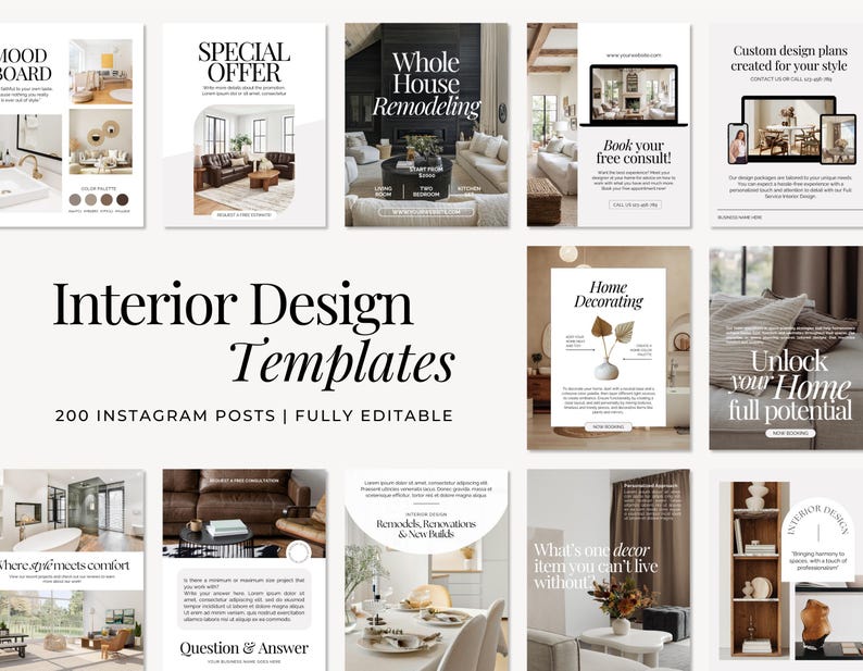 Sjabloon Instagram-bericht interieurontwerp | IG-postsjablonen voor interieurontwerp | Minimalistische canvassjablonen | Socialmediaberichten over onroerend goed afbeelding 2