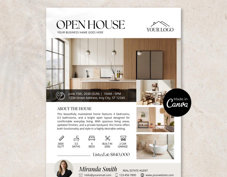 Editable Open House Flyer Template | Real Estate Marketing | Canva ...