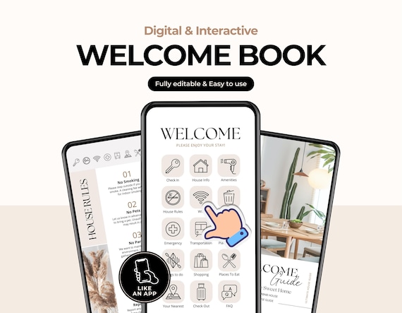Airbnb Welcome Book Template | Interactive Digital Book | Mobile & Printable Guidebook | Vacation Rental Guest Book