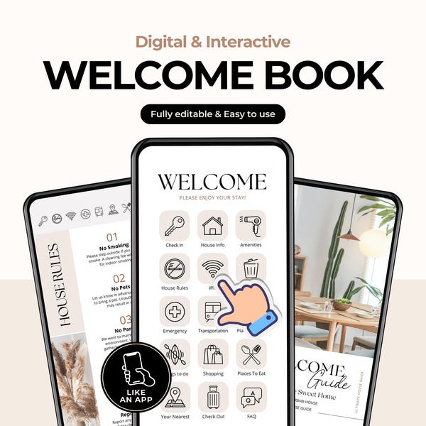 Airbnb Welcome Book Template | Interactive Digital Book | Mobile & Printable Guidebook | Vacation Rental Guest Book
