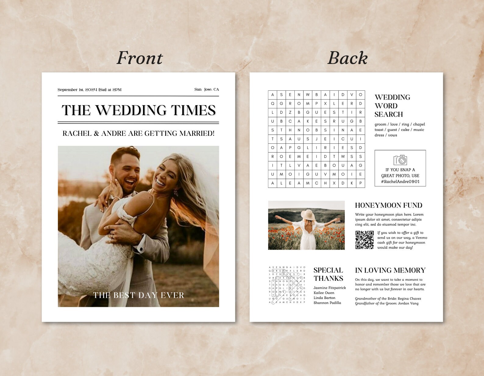 Printable Wedding Newspaper Program | Folded Large News Paper Program ...