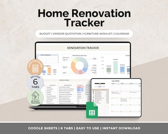Renovation Planner Spreadsheet | Budget Tracker | Home Improvement Planner | Remodel Planner | Google Sheets