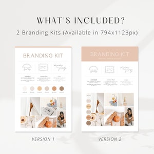 May include: Two branding kits with different color palettes and design elements. Each kit includes a logo, font, color palette, and mood board. The mood boards feature images of fall-themed items, such as pumpkins, leaves, and coffee.