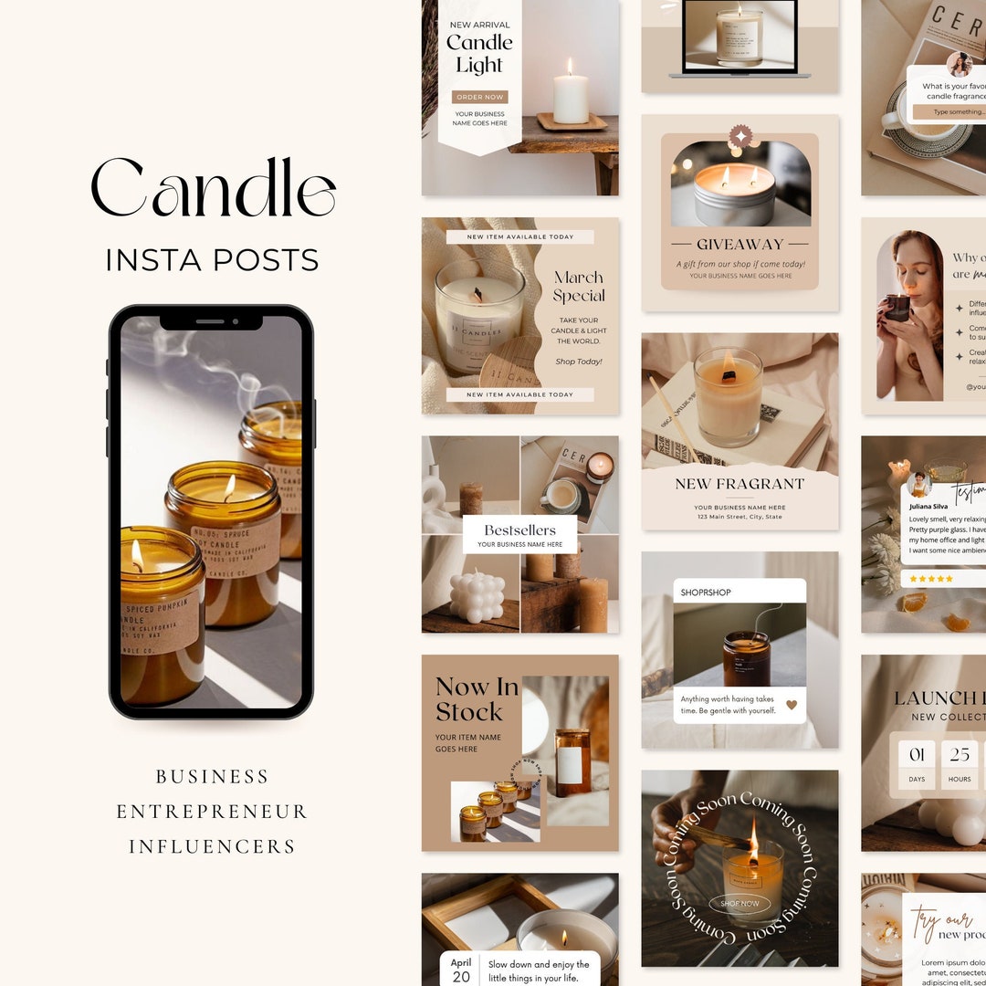 Candle Instagram Post Template Social Media Bundle Candle Businesses