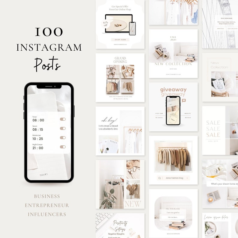 100 Instagram Templates | Minimalist Instagram Post Template | Instagram Influencer Templates | Canva Instagram Templates | Aesthetic Feed 