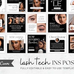 Modello di post Instagram Lash Tech / Estensione ciglia / Copertine in evidenza della storia / Kit di branding dei contenuti Lash / Modelli Canva, Affari sulle ciglia