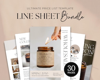 Plantilla de hoja de línea de venta al por mayor / Plantilla de catálogo comercial / Lista de productos / Lista de precios al por mayor / Gráfico de venta al por mayor de velas y joyería