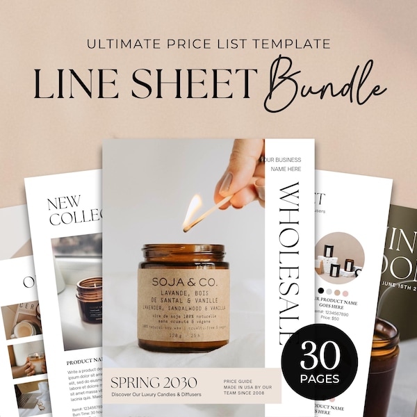 Wholesale Line Sheet Template | Business Catalog Template | Product List | Wholesale Price List | Candle Jewellery Wholesale Chart