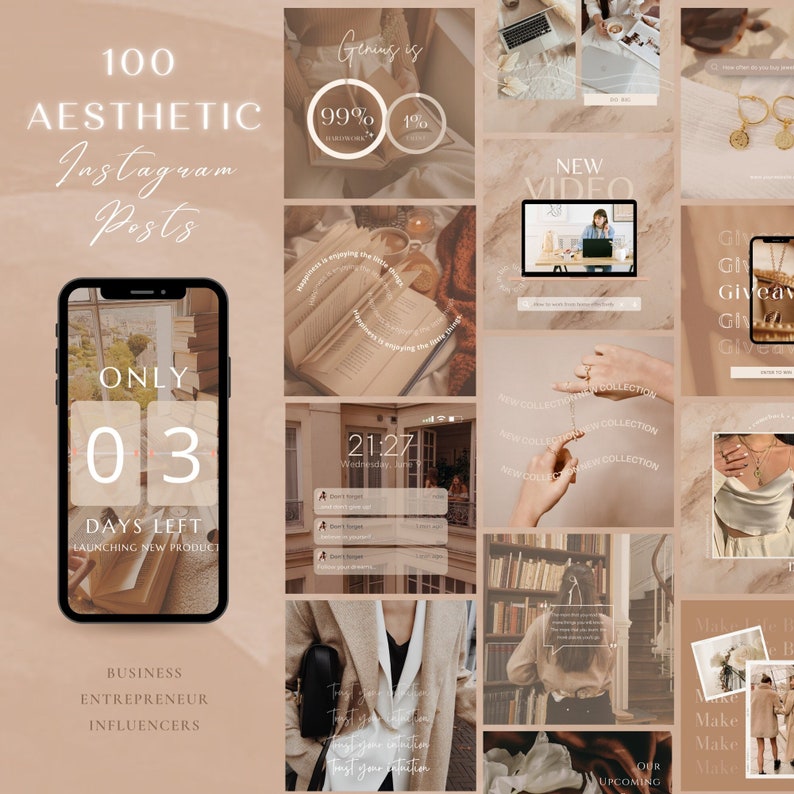 100 Instagram Templates | Minimalist Instagram Post Template | Instagram Influencer Templates | Canva Instagram Templates | Aesthetic Feed 