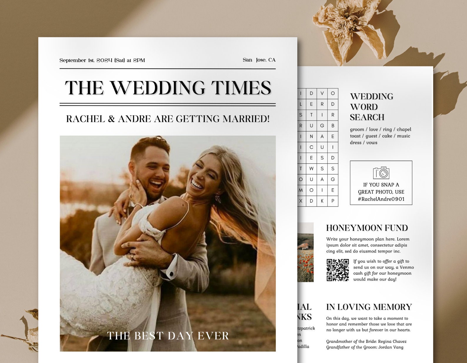 Printable Wedding Newspaper Program | Folded Large News Paper Program ...