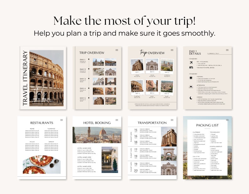 Travel Itinerary Template | Printable Travel Guide | Travel Agent ...