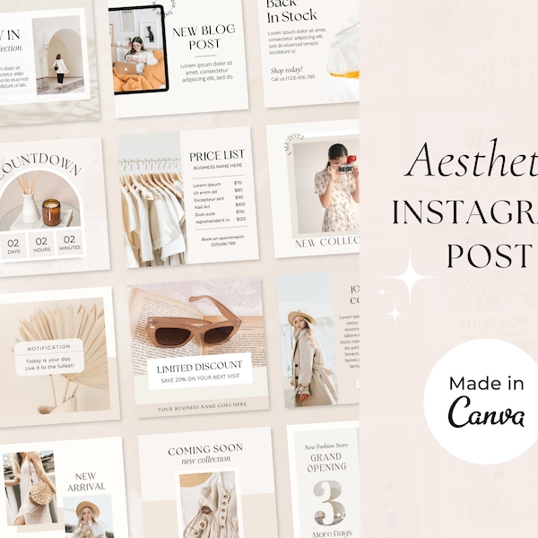 Instagram Post Templates | Small business Instagram templates | Coaching Wellness | Minimalistic Aesthetic Instagram Feed | Canva Templates