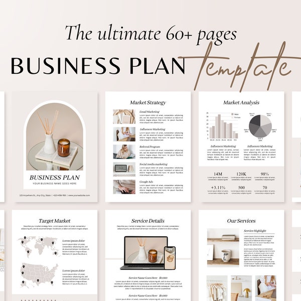 Business Plan Template Printable | Small Business Planner  | Start Up Workbook | Side Hustle Planner | Canva Template