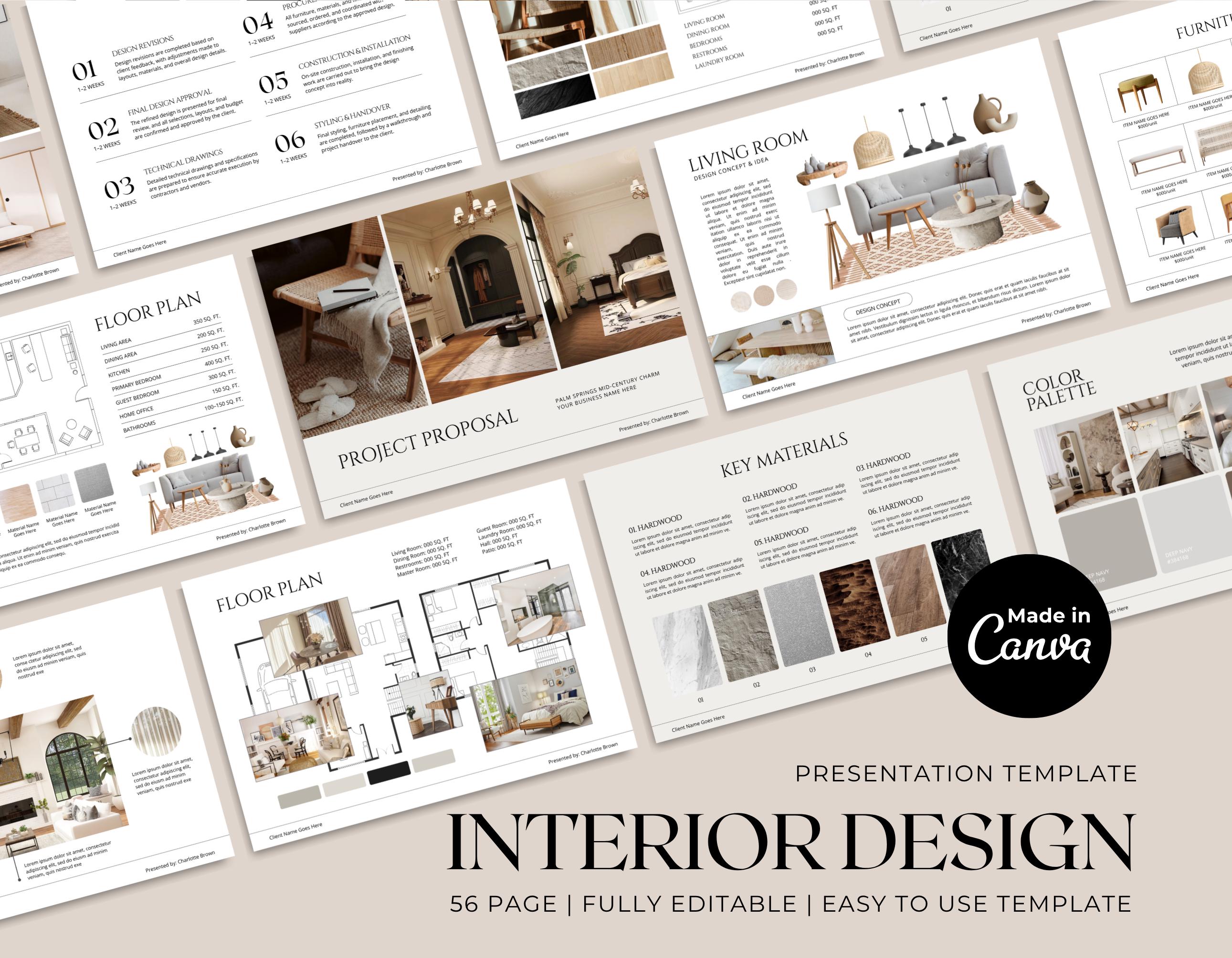Interior Design Presentation Template | Client Moodboard, Floor Plan ...