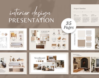Interieurontwerpsjabloon | Presentatiesjabloon voor klanten | Moodboard voor interieurontwerper | E-Design Presentatiebord | Canvassjabloon